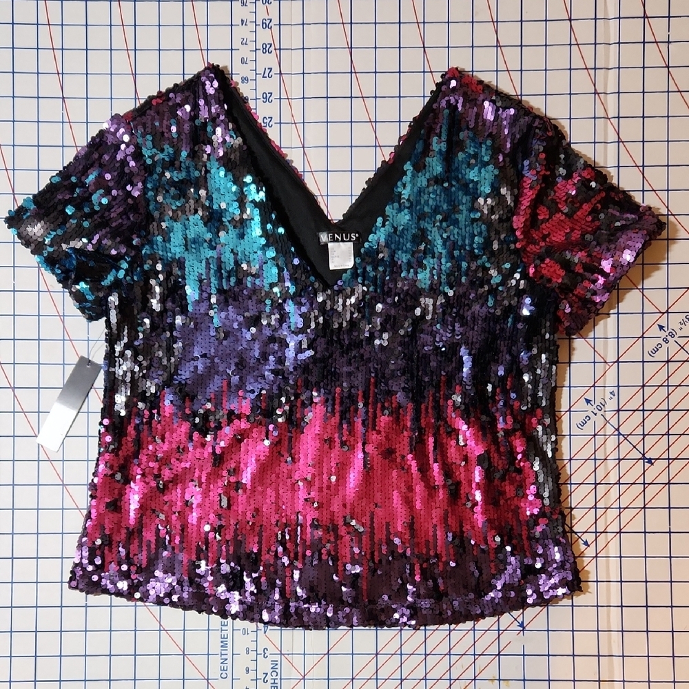 NWT VENUS Sequin V-Neck Crop Top Size 10
